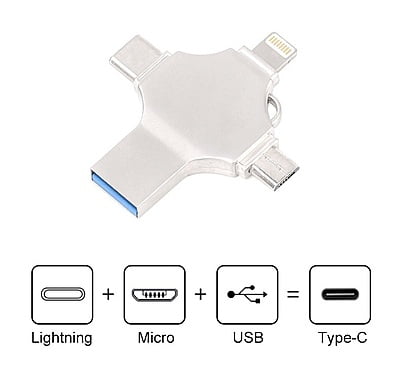 2TB 4-in-1 USB 3.0 1000GB Flash Drive Fast USB A USB C Micro USB Memory Stick Portable Hard Drive