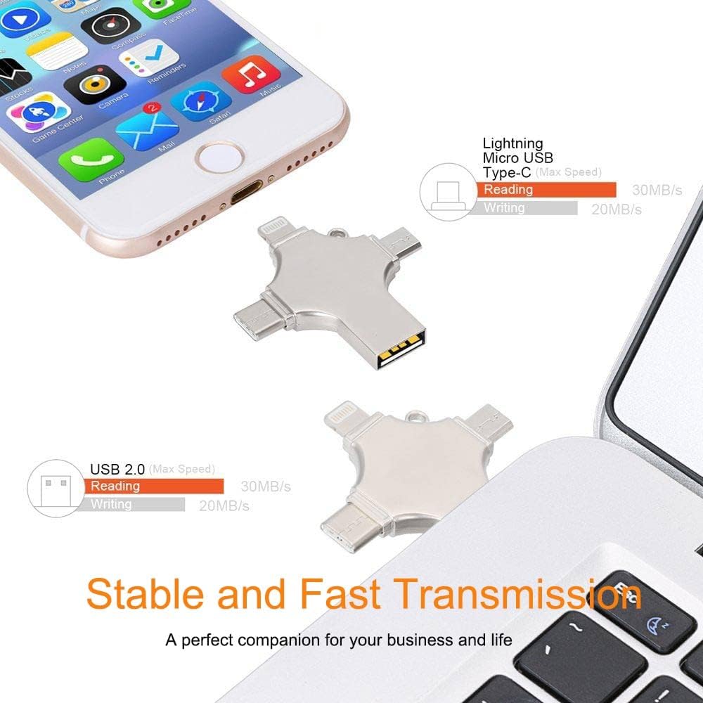 1TB 4-in-1 USB 3.0 1000GB Flash Drive Fast USB A USB C Micro USB Memory Stick Portable Hard Drive