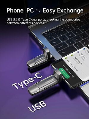 MOVE SPEED 2TB USB C Flash Drive, 1000MB/s Read Write Speed, USB 3.2 Gen2+Type C USB Drive