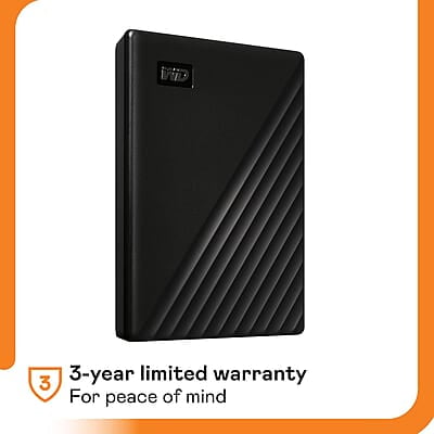 Western Digital 1TB My Passport Portable External Hard Drive with password protection, Black